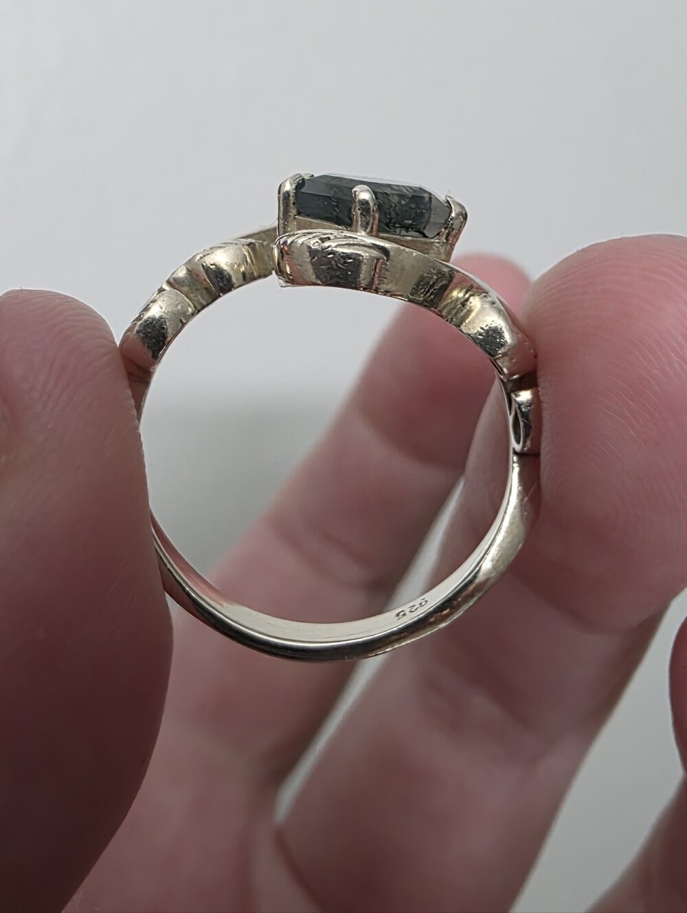 Sterling Silver Moss Agate Hexagon Cut Leaf Detail Ring Size 9.5 - Picture 4 of 5